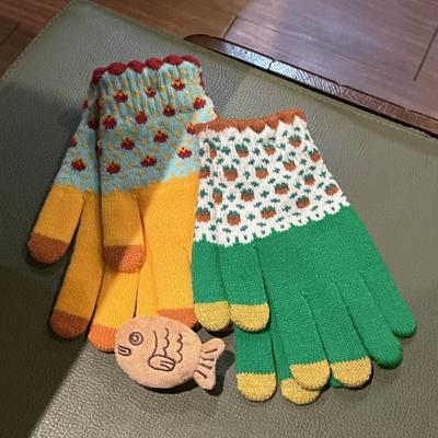 Winter Thickened Plus Velvet Five Finger Student Cute Woolen Knitted Touch Screen Warm Bicycle Riding Winter