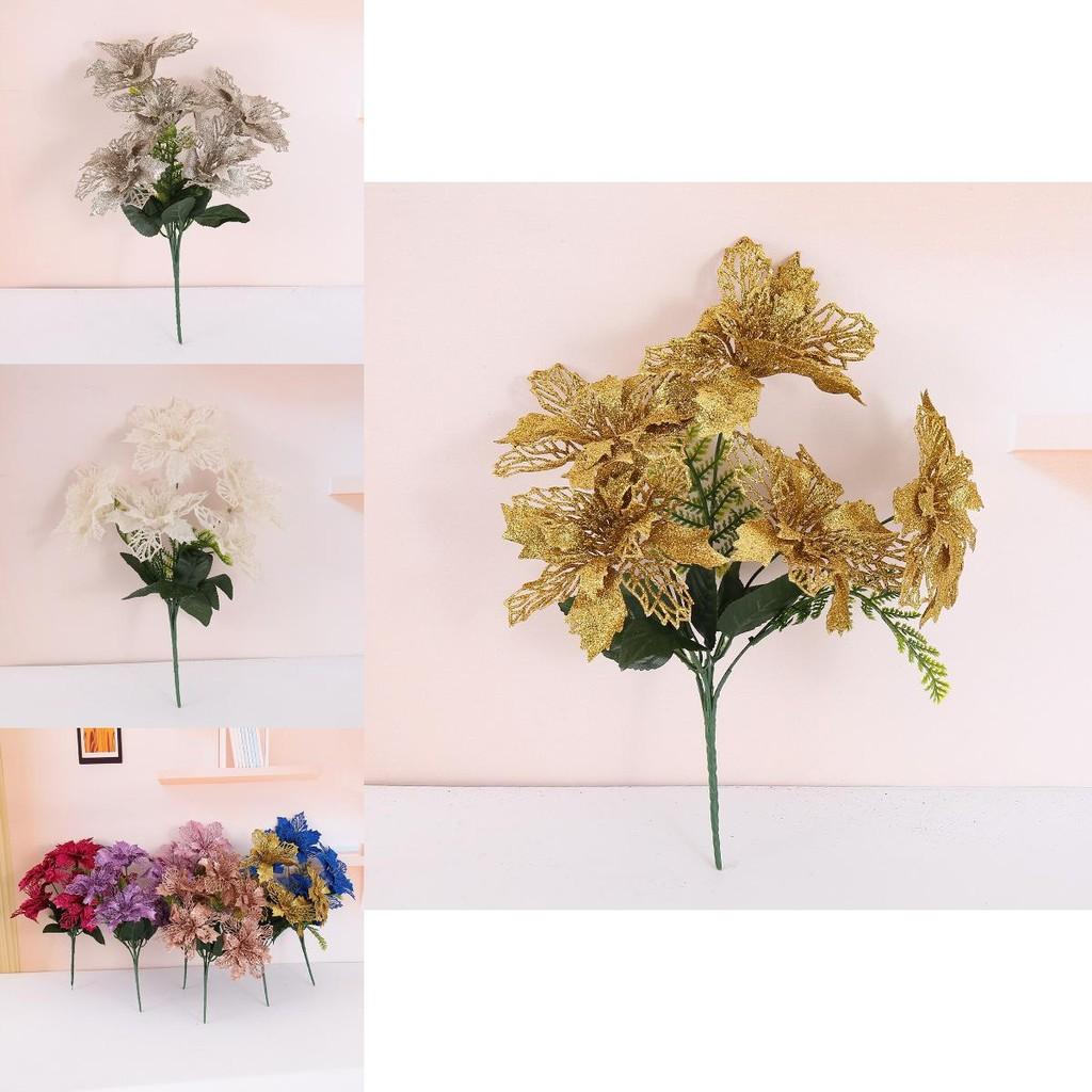 Christmas Flower Bouquet Holiday Decor With Faux Petals For Home Festive Celebration