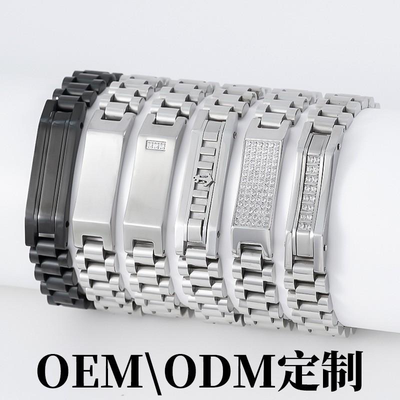 Mens Geometric Titanium Steel Bracelet With Zirconia Inlay Adjustable Arch Bridge Design Stylish Unisex Jewelry