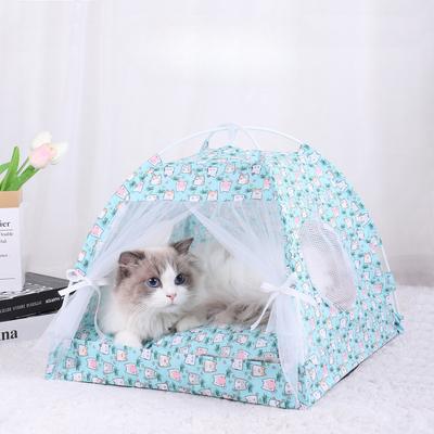 Yaz Evcil Hayvan Çadırı Yarı Kapalı Katlanabilir Nefes Alabilir Çıkarılabilir Kedi Yuvası Açık Hava Evcil Hayvan Çadırı
