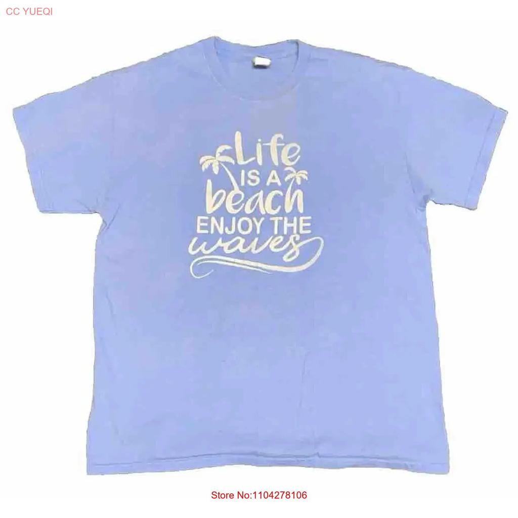 LIFE IS A BEACH ENJOY THE WAVES GIFT T SHIRT UNISEX ADULT SIZE LARGE vintage Washed Unisex Breathable Top For Everyday Wear