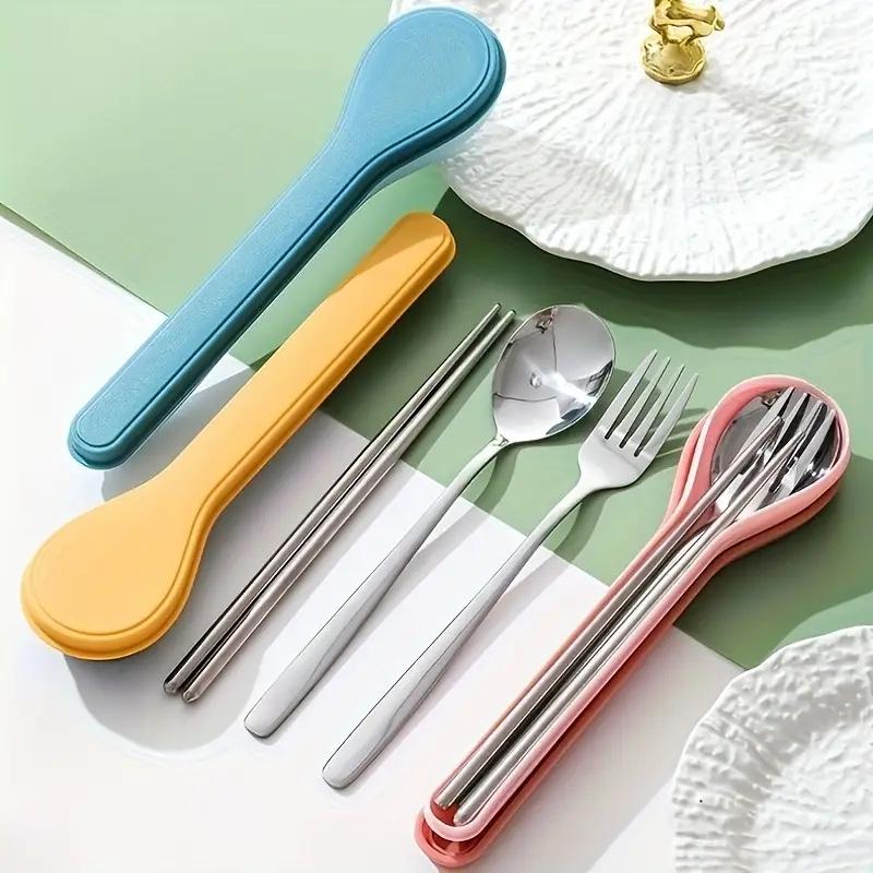 Portable Utensil Set: Stainless Steel Chopsticks, Spoon, Fork in Case for Travel, Students & Corporate Gifts