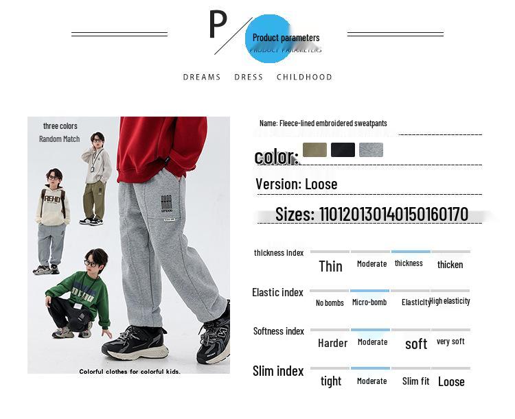 Boys' Plush Fleece Sweatpants - 2025 Autumn/Winter Collection: Thick, One-Piece, Loose Fit for Older Kids