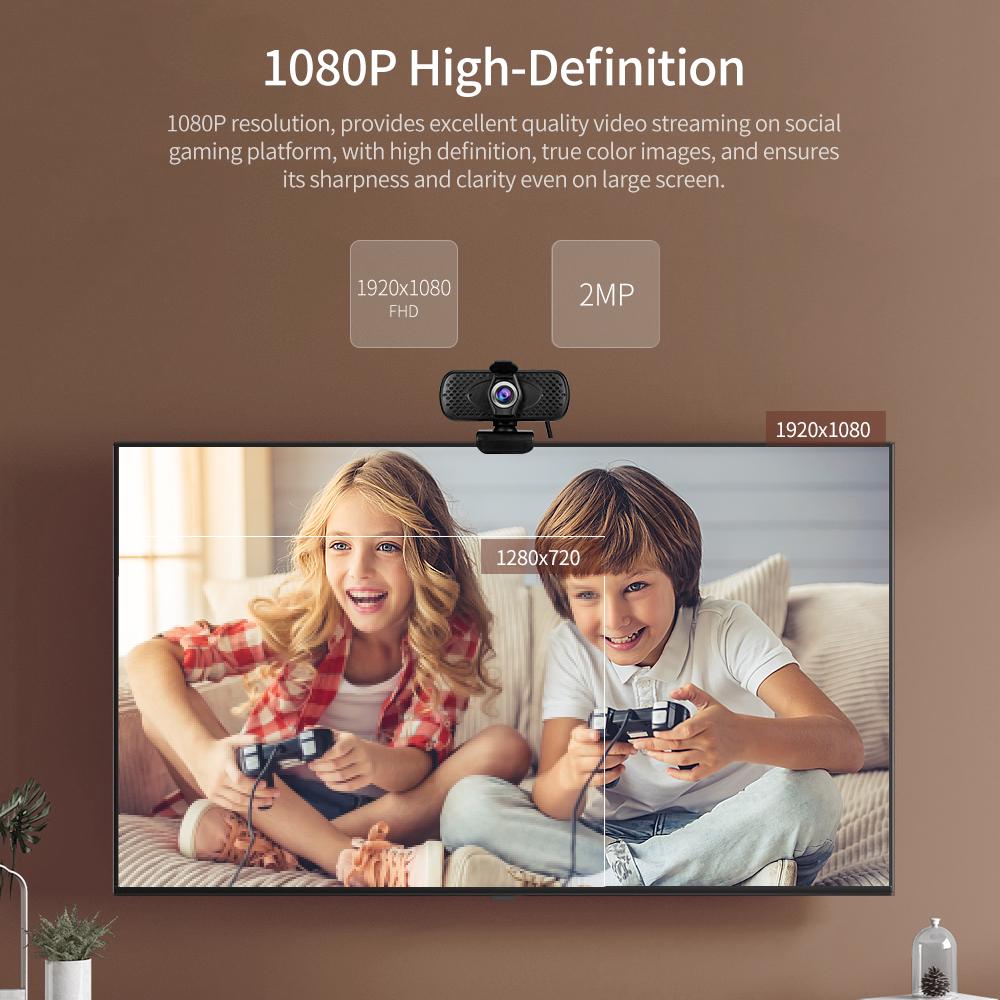 1080P HD Wide-angle Webcam Video Conference Camera USB Plug & Play with Lens Cap & Tripod for