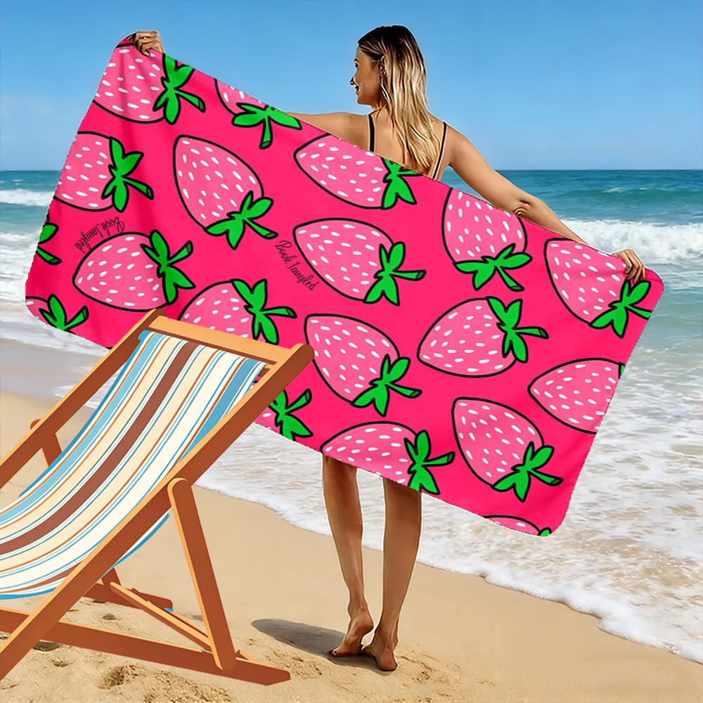 Strawberry Pattern Pink Background Beach towel quick-drying for travel outdoor sports jogging beach and swimming
