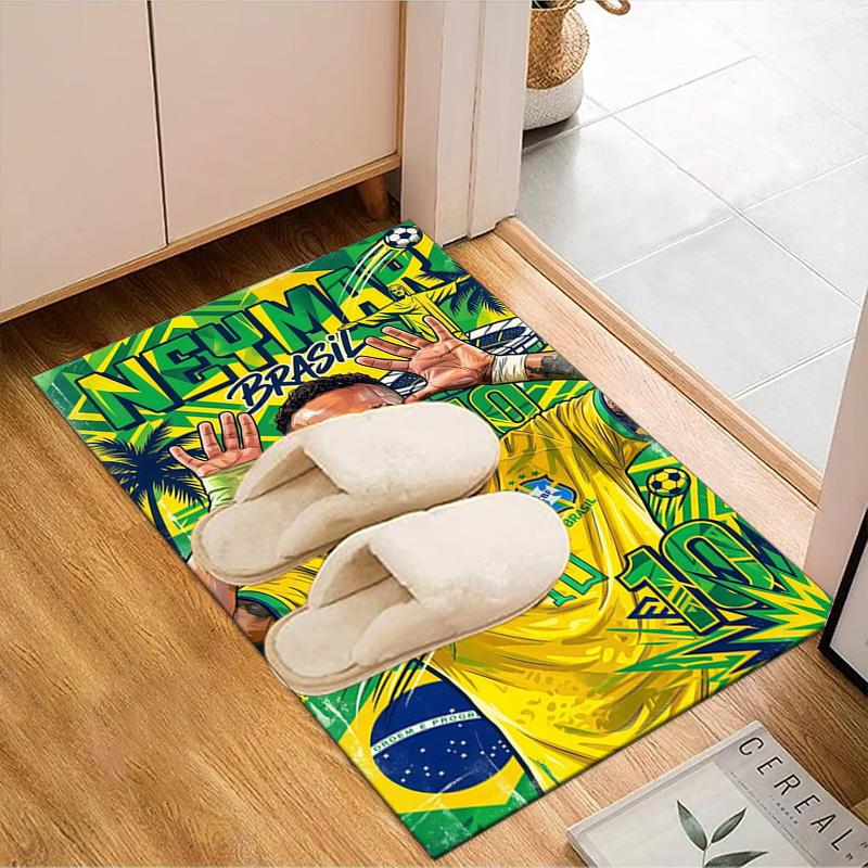 Glücklicher Fußball Neymar Reise Teppich Spiel Teppich, Fußmatte für Schlafzimmer Wohnzimmer Eingangsbereich Teppich, Wohnkultur Idee Geschenk für Weihnachten Geburtstag