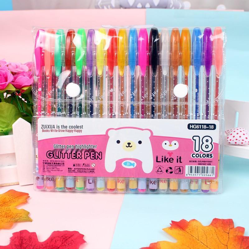 Children's Glitter Gel Pens - Journaling, Note-Taking, Fluorescent & Watercolor Markers
