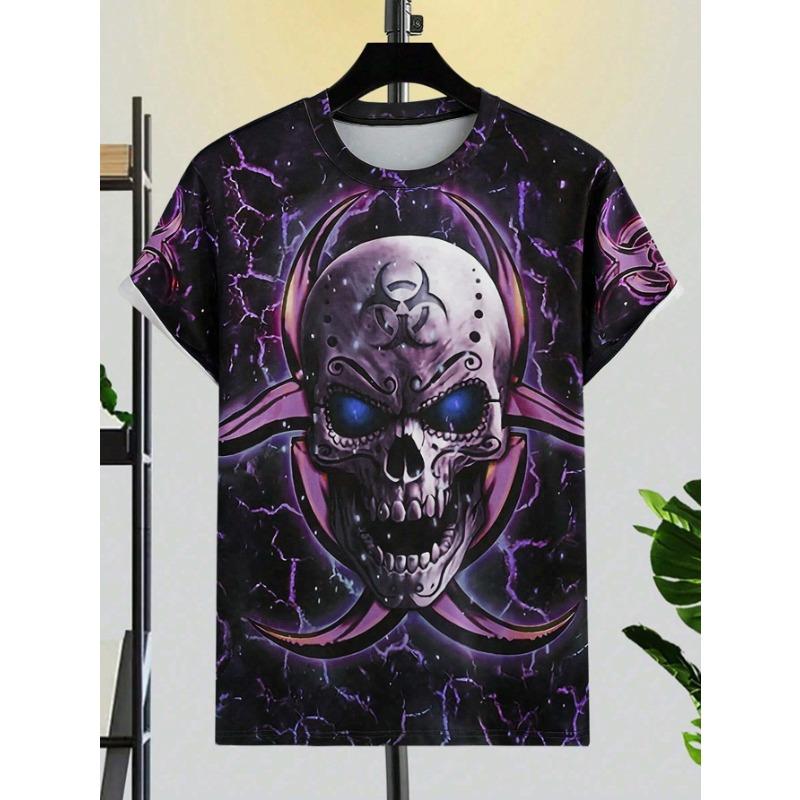 Summer Round Neck 3D Skull Print T-shirts Fashionable Casual Short Sleeved Men's T-shirts