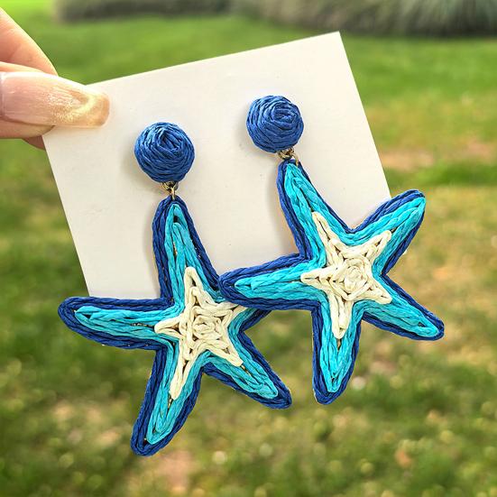 1 Paire Boucles d'Oreilles Femme Texture Raffia Fait Main Couleur Contrastante Style Marin Design Étoile Boucles d'Oreilles Pendantes Accessoires Polyvalents