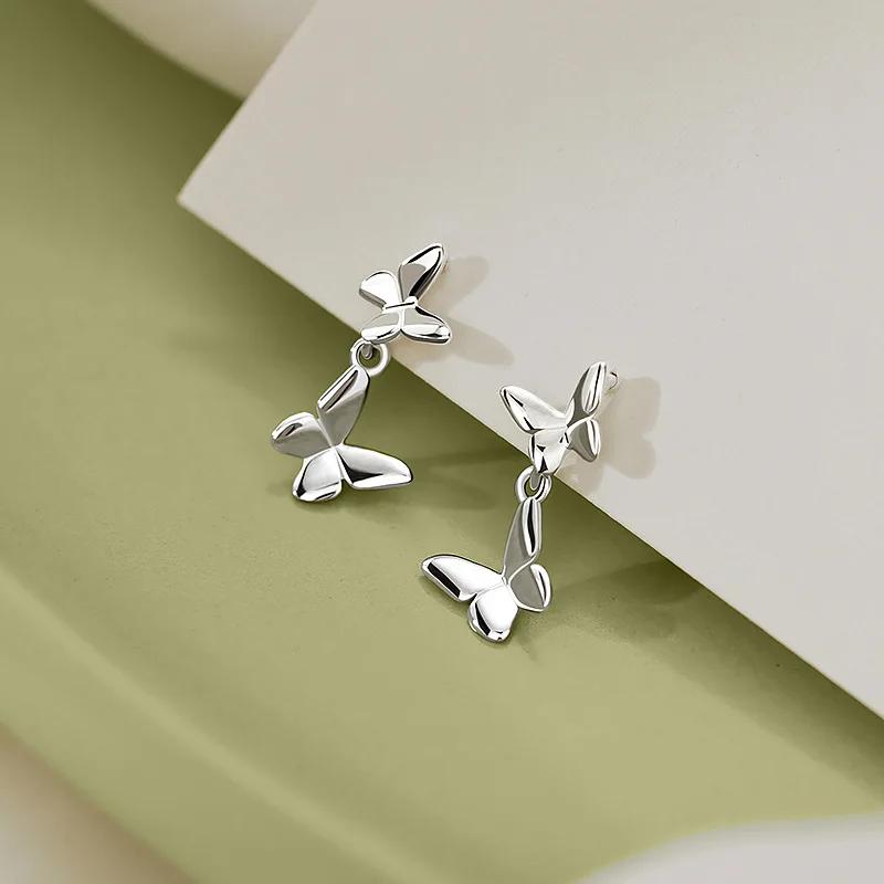925 Silver Butterfly Earrings for Women Girls Fashion Jewelry Gift Trendy Accessories