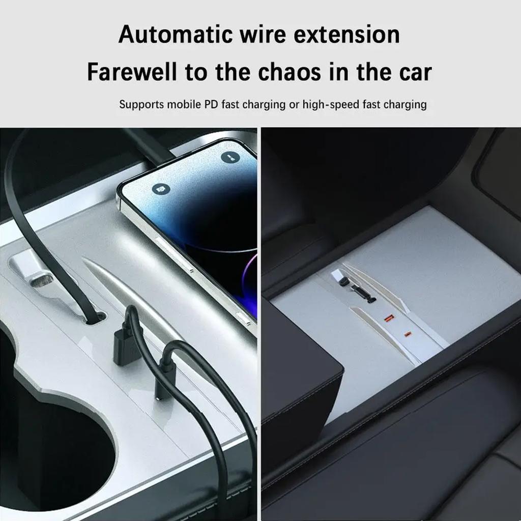 Hub USB para porta-luvas de carro compatível com console central 80 W PD Tipo C Splitter Docking Station Adaptador de carregamento rápido