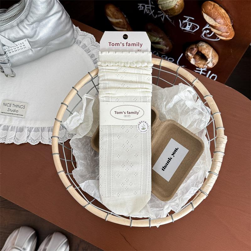 White Lace Stockings - Knee-length Women's Socks, Summer/autumn Lightweight Cotton Socks, Mesh Ballet-style Long Socks, Pile-up Socks for Summer