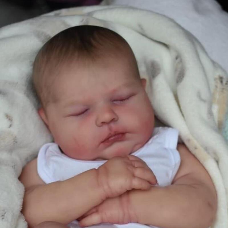 Boneca bebê reborn realista de 19 polegadas, corpo de pano macio, boneca recém-nascida, desenho à mão, simulação de cabelo, bonecas para crianças, presentes de Natal