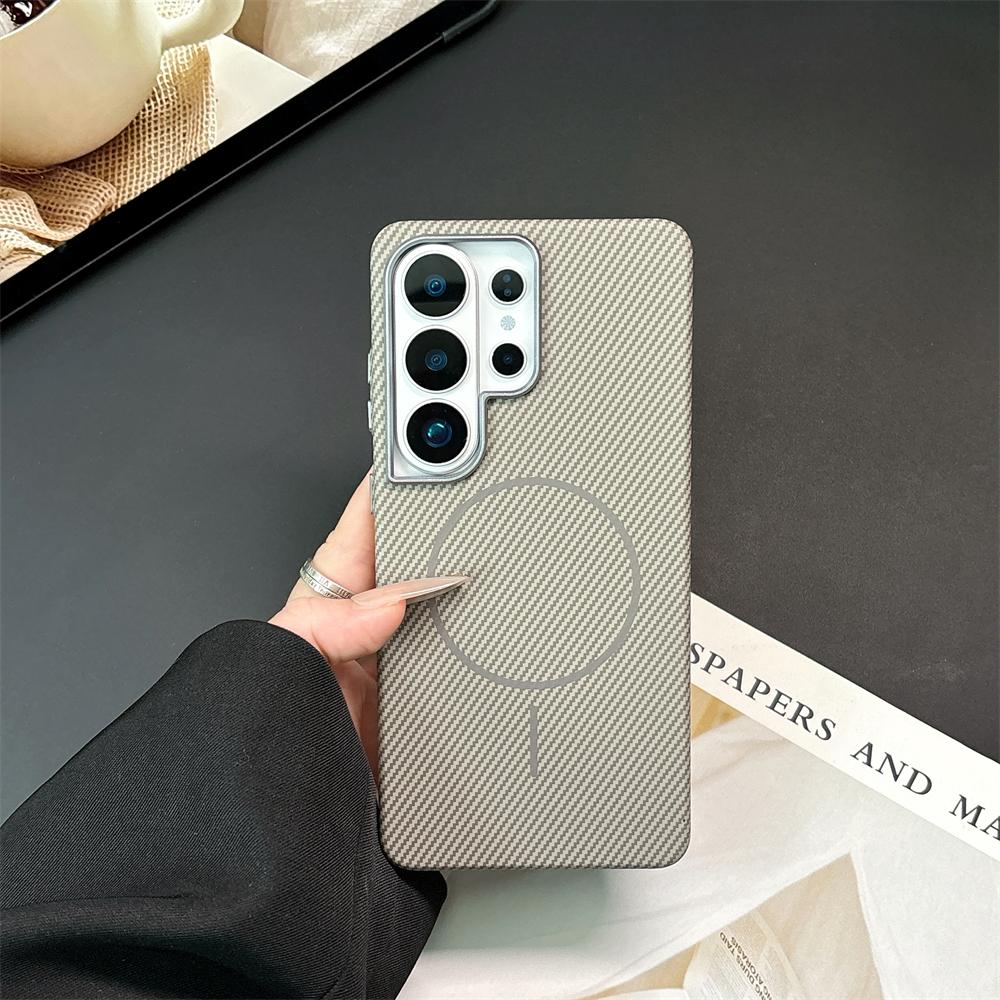 Luxury Slim Matte Carbon Fiber Case For Samsung Galaxy S25 Ultra S25 Plus S24 for Magsafe Wireless Charging Shockproof PC Cover