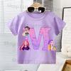 K-pop Demon Hunters Kawaii T-shirts for Children Cartoon Letter A-Z Printed Short Sleeves Top Boys Girls Summer Fashion T-shirt