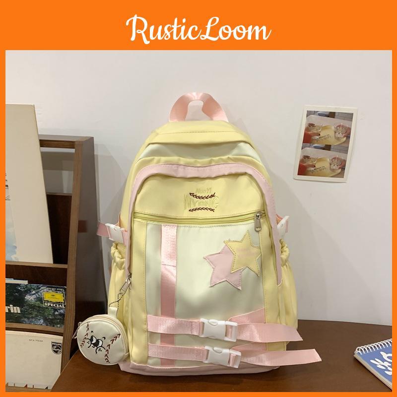 Color Fashionable Blocked Letter Embroidery Star Decoration Backpack Student