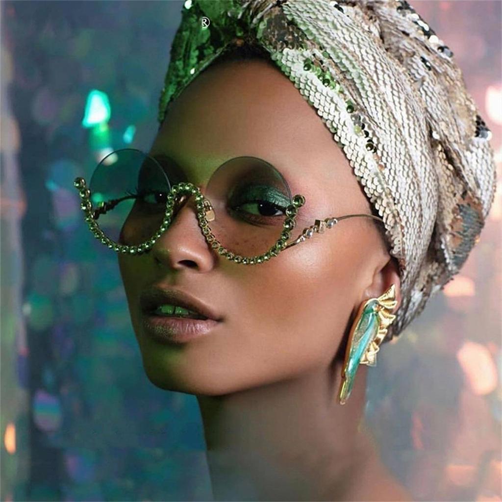 Round Sunglasses Anti-glare Sunglasses Driving Sunglasses Y2k Sunglasses Rhinestones Frame Sunglasses Beach Sunglasses