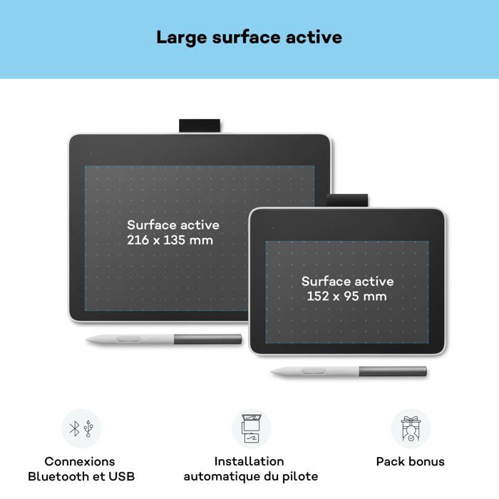 Tablette graphique - wacom - one - résolution 2.540 lpi - zone active 216 x 135 mm - noir/rouge