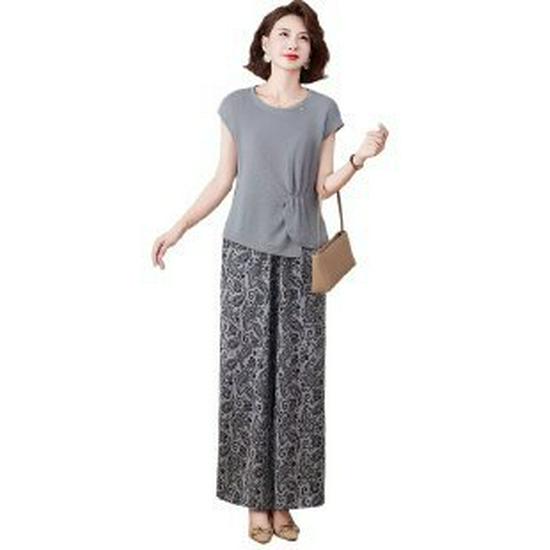 Mom s 2026 Ice Silk Stylish Top Set: Elegant Middle-Aged and Elderly Women s Summer Wear XL серый