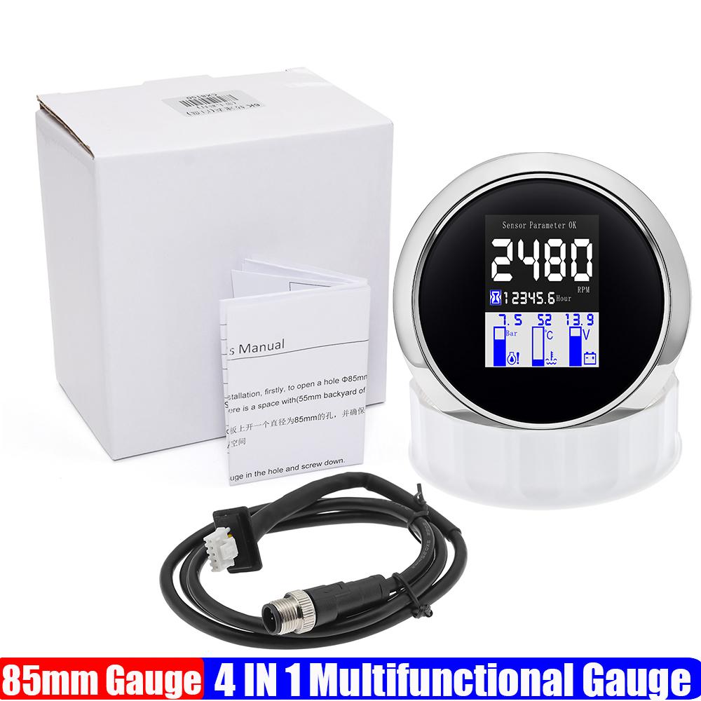 ZMFJH NMEA2000 Multi-Meter 85MM Gauge Digital 9999RPM Tachometer+Oil Pressure+Water Temperature+Voltage Hourmeter with Alarm BS Gauge