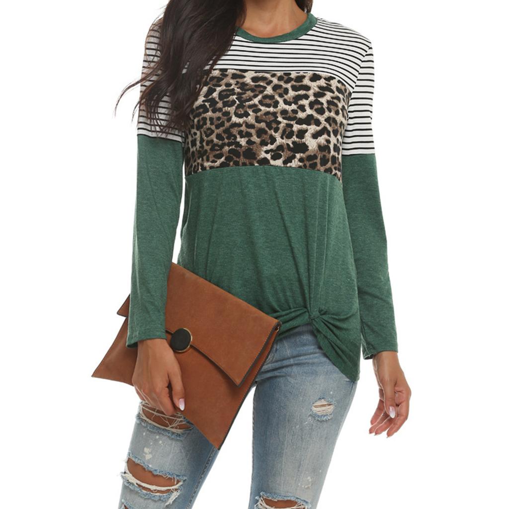 Women's And Winter Leopard Pattern Stitching Long Sleeve T-Shirt