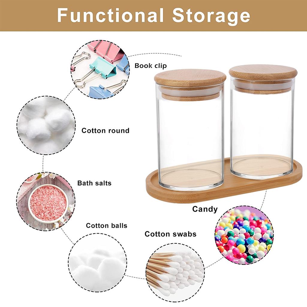 Acrylic Storage Box Bathroom Jar Makeup Organizer Cotton Round Pad Holder Cotton Swab Box Qtip Holder Dispenser with Bamboo Lid