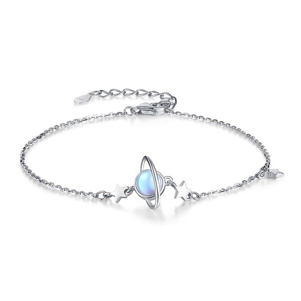925 Silver Bracelet Elegant Moonstone Planet Bracelet For Women Fashion Simple Engagement Wedding Glamour Jewelry серебряный