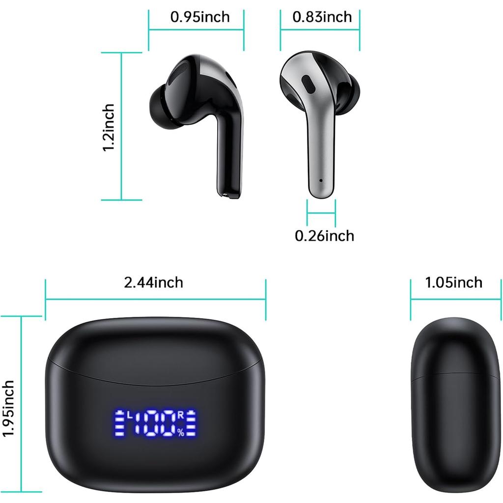Bluetooth 5.4 Earbuds Wireless ANC Noise Canceling Headphones 60Hrs Playtime Ear Buds Deep Bass Stereo IPX7 Waterproof Sport Earphones for Android iOS