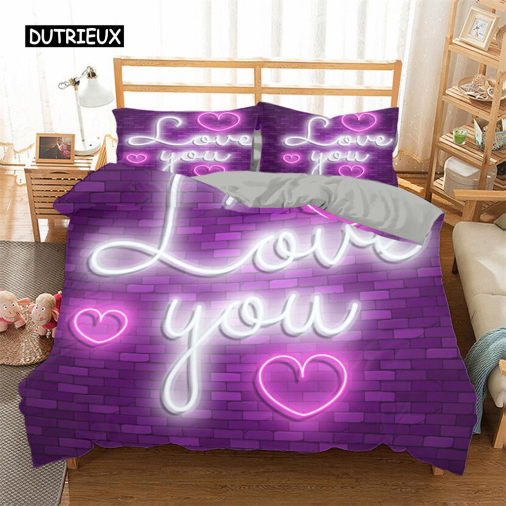 3D Love Heart Duvet Cover Microfiber Romantic Love Affection Theme Bedding Set King Full For Kids Teen Valentines Day Room Decor