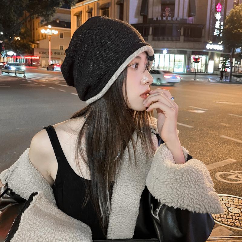 Women's Korean Style Autumn and Winter Warm Knitted Woolen Hat Ladies Fashion Slouchy Pullover Hat