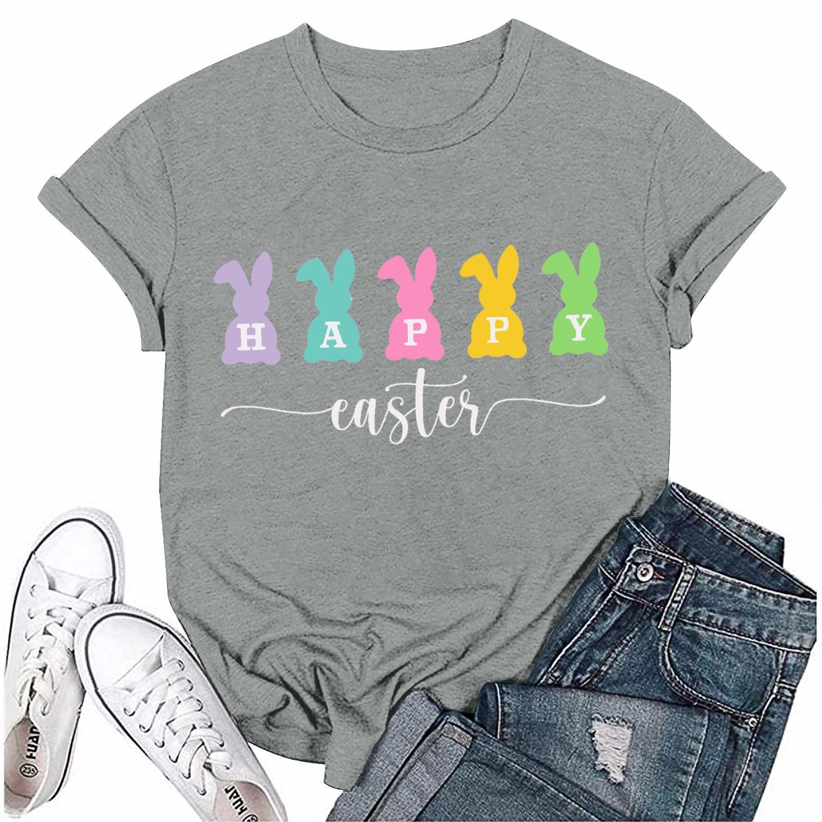 

Женская модная пасхальная принтованная повседневная плиссированная круглая футболка с коротким рукавом L