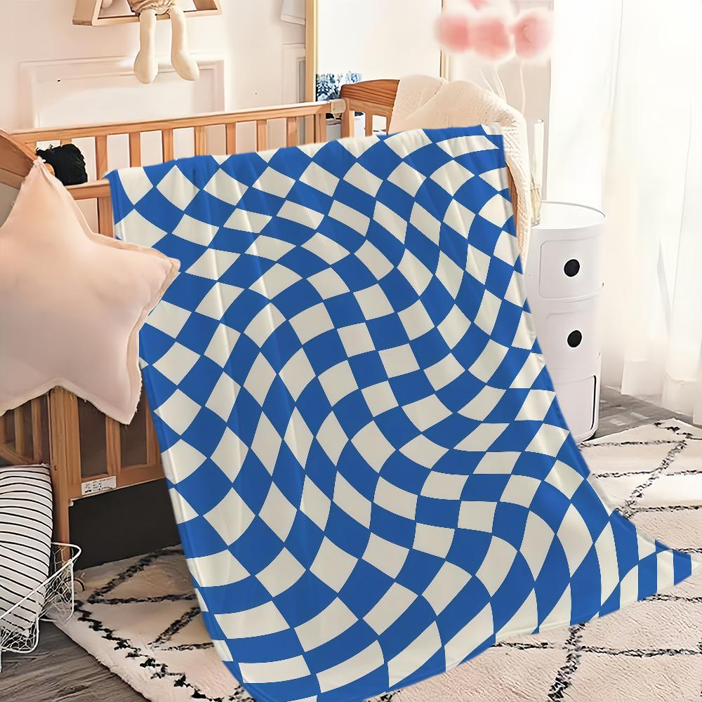 Mode Verdrehte Blöcke weiß blau Orange Flanell warm Komfort weiche Plüschdecke für Sofa Wohnzimmer Büro Schlafzimmer Reise Geschenk