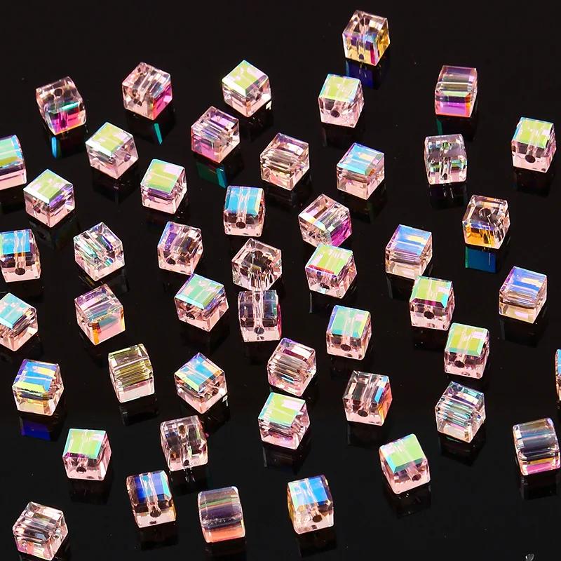 10pcs Pink Many Square 5mm Austria Crystal Beads charm Glass Crystal Beads Loose Spacer Bead for DIY Jewelry Making