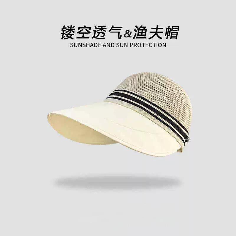 Big Brim Sun Hat Women's Spring and Summer New Mesh Breathable Anti-fly-woven Hat Top Outdoor Travel Anti-ultraviolet Hat