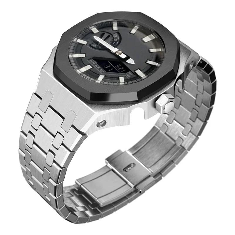 Ny Gen5 Casioak-fodral i rostfritt stål för G-Shock GA2100 Mod-kit Modifieringssats Metallram gummiband för GA2110 GAB2100