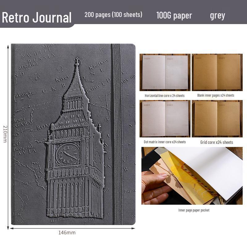 Эксклюзивный ретро-планер-блокнот формата А5 с тиснением Биг-Бен, в твердом переплете с пружинным креплением