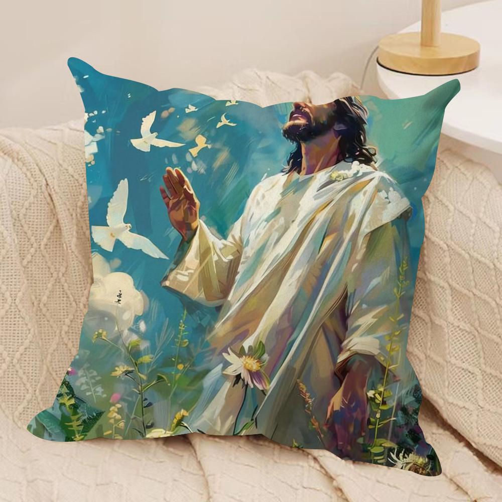 Jesus Kissenbezug Weicher Plüsch Überwurf Kissenbezug | Zweiseitig Bedruckter Kissenbezug | Sofa & Wohnkultur