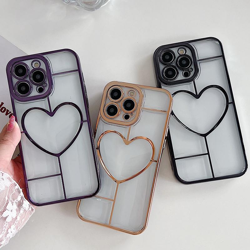 

Роскошный прозрачный чехол для телефона Electroplate Love Heart для iPhone 14 13 12 11 Pro Max Plus Мягкий силиконовый защитный чехол для объектива бампера