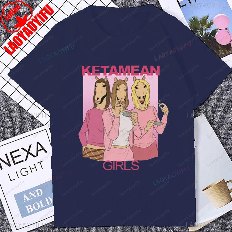 Ketamean Lustiges Pferde-Mädchen-Grafik-T-Shirt, modisches, lockeres Strand- und Küsten-Freizeit-Damen-T-Shirt, Harajuku-Sommer-Streetwear-T-Shirt
