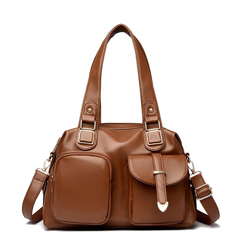 

Simple Texture Fringed Personalized Large Capacity Single-shoulder Crossbody Soft Leather Bag for Women жовтий/коричневий