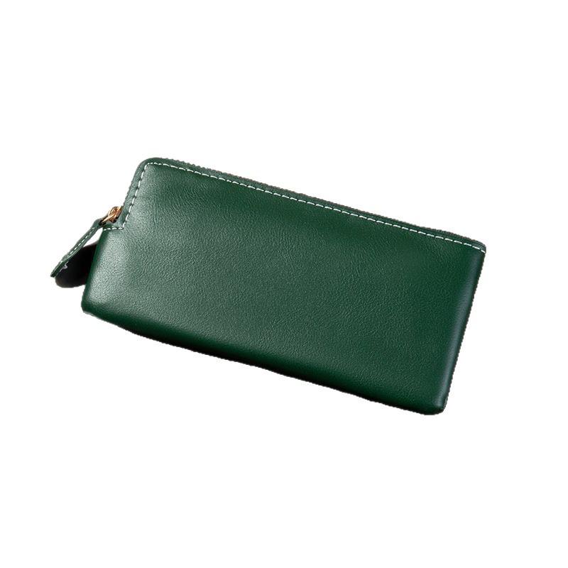 2025 Korean Style Women's Ultra-thin Minimalist Long Leather Wallet with Zipper Coin Purse and Phone Holder