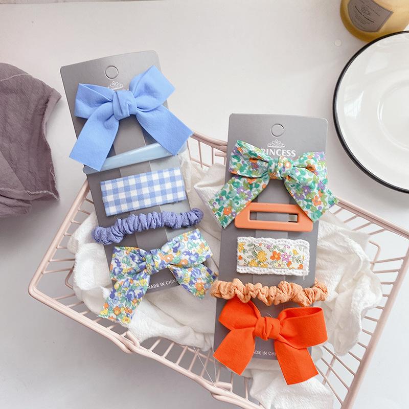 5 Pcs/Set Baby Hair Clips Floral Bows Kids Hairpins For Baby Girls Plaid Children Clips Princess Barrettes Baby Hair Accessories