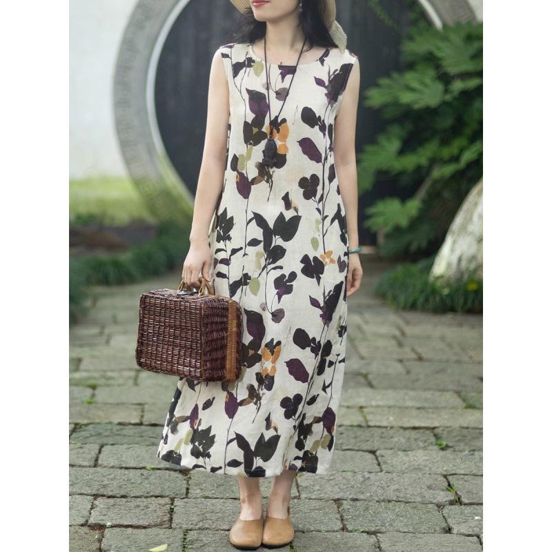 2026 Summer Cotton Linen Sleeveless Loose Fit Artistic Slimming Dress for Women