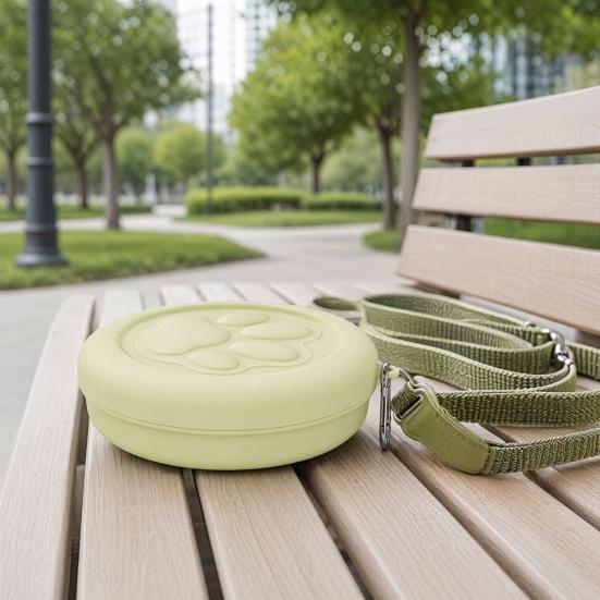 Dog Treat Pouch, Dog Bowl with Metal Carabiner, Puppy Treat Holder, Pet Food Container with Lid for Travel Walking Training Trips
