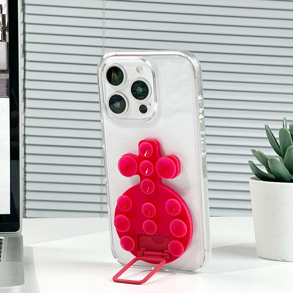 Magnetic Liquid Silicone Phone Case with Adhesive Metal Ring and Retractable Suction Cup Stand