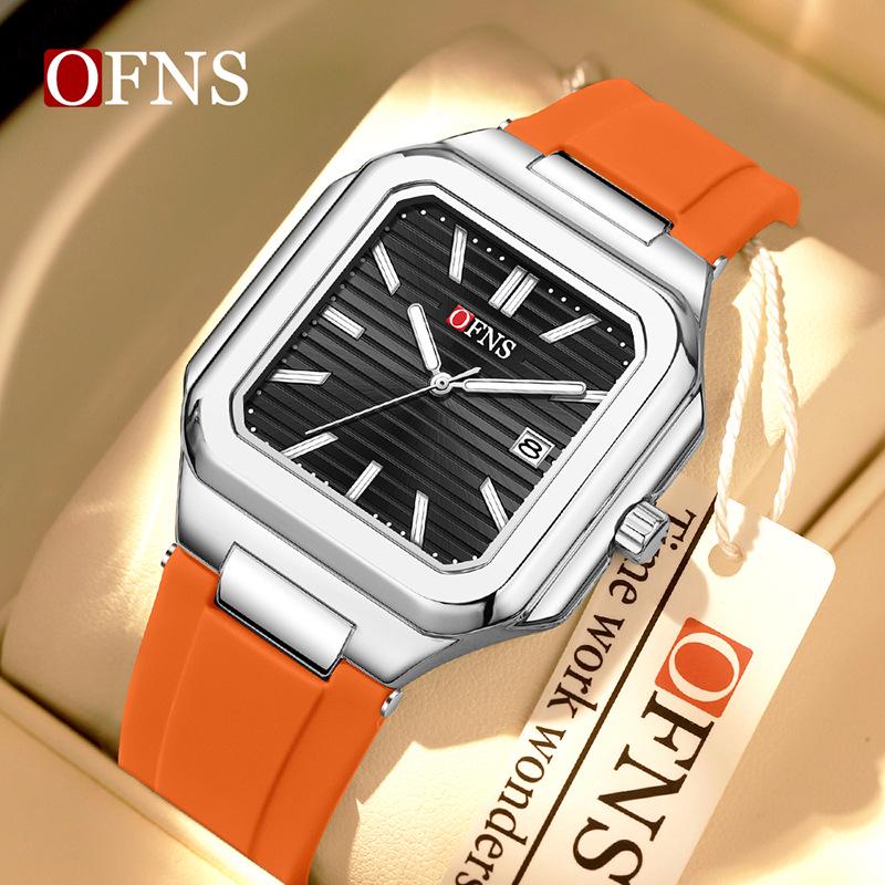 OFNS Luminous Square Steel Band Quartz Watch with Calendar