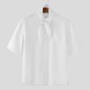 INCERUN Oversized Men Tie Neck Solid Color Buttons Casual Shirts