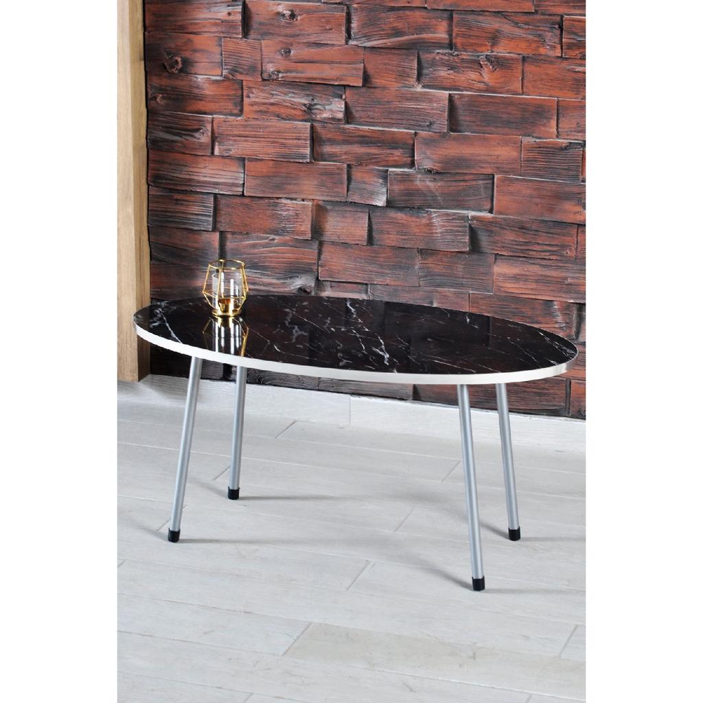 Coffee Table Ellipse Silver Metal Leg Bendir Silver