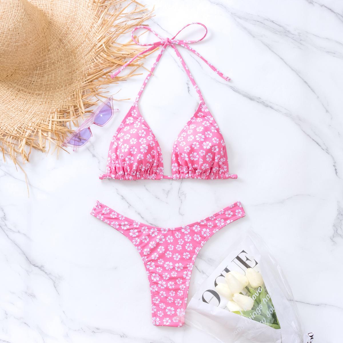 

Женский купальник с цветочным принтом и завязкой на спине, сексуальные трусики-стринги с низкой посадкой, бикини, пляжная одежда, купальные костюмы L розовый