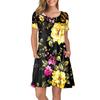 Women Summer Short Sleeve Flower Printed Pockets Sundress Casual Swing Dress